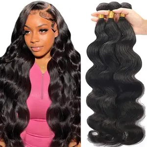 【Rovess Hair】Brazilian Virgin Human Hair Bundles 30inch Body Wave Straight Hair for Quick Weave 1 4 5 Bundles Natural Black Traditional Sew in Extension
