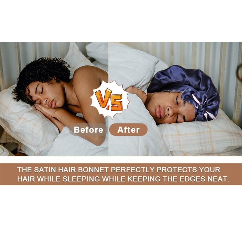 Double-Layer Solid Color Satin Bonnet Silk Like Texture Sleeping Cap for Women Curly Hair Wrap Adjustable Reversible with Tie Band Nightcap Bonnets