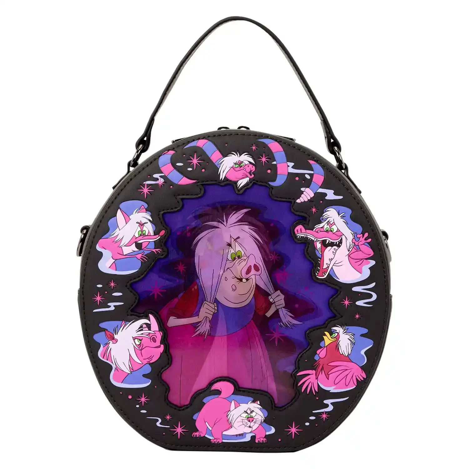 Women's Casual Synthetic Leather Crossbody Bag - Loungefly Disney The Sword in the Stone Madam Mim Character Print with Lenticular Effect