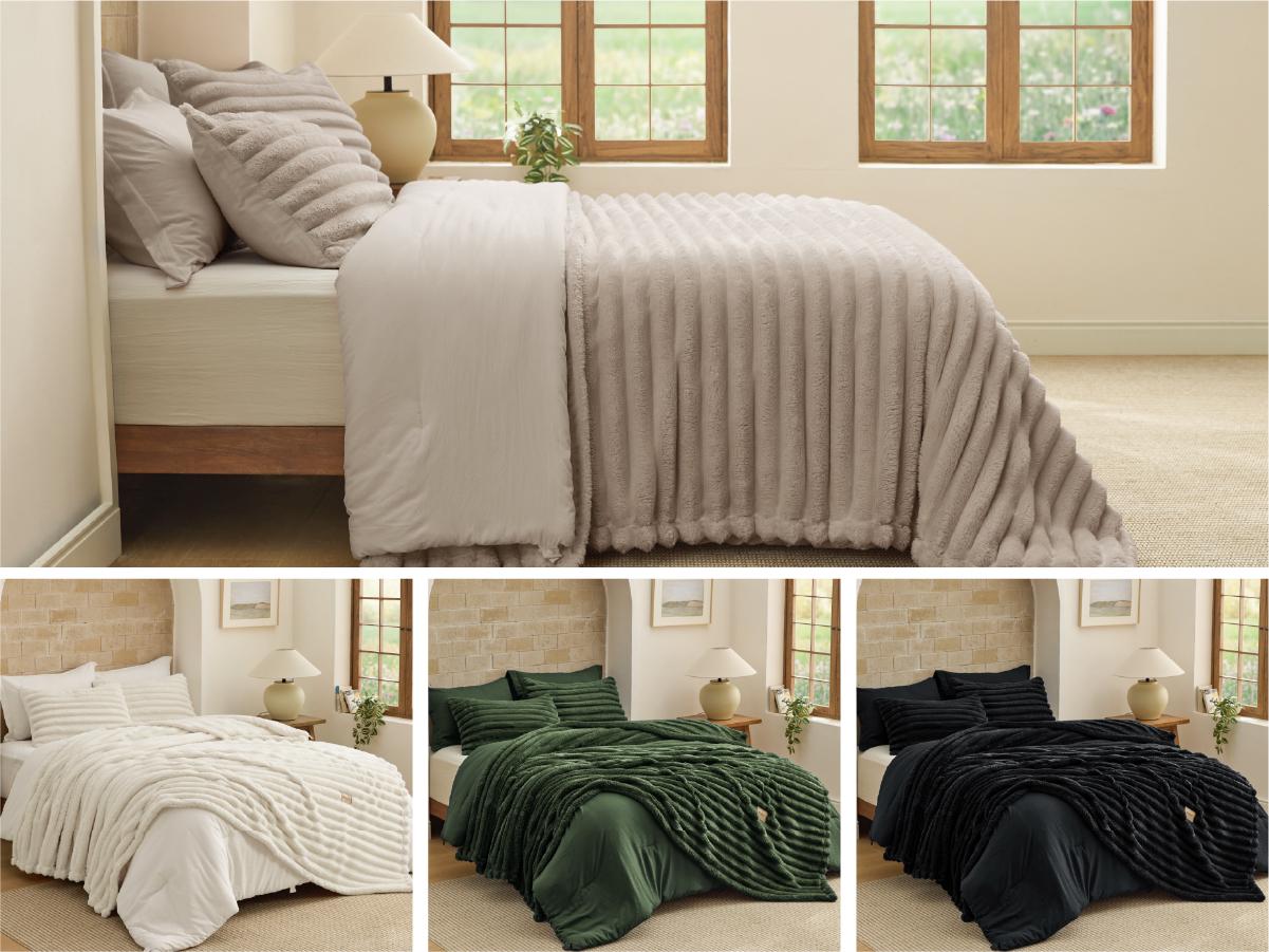 【Summer Sale Deals】Bedsure 6 Pieces Gentlesoft 2-in-1 Comforter Set and Detachable Fluffy Blanket,  All Season , SnapTech Design for Space Saving