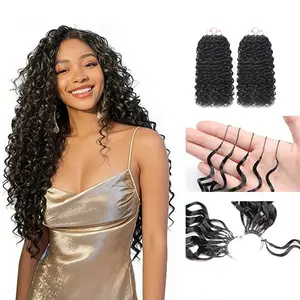 New 2026 ElNbeauty Water Wave Feather Crochet HumanHair Bundles, Lightweight Pre-Separated Super InvisiblyKnot and Durable Reusable Natural Black 100% Human Hair16-24inches Optional