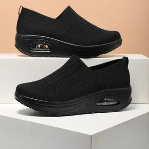 Women's Air Cushion Flying Woven Fashion Chunky Sneakers, Breathable Slip-on Casual Walking Shoes（gift）