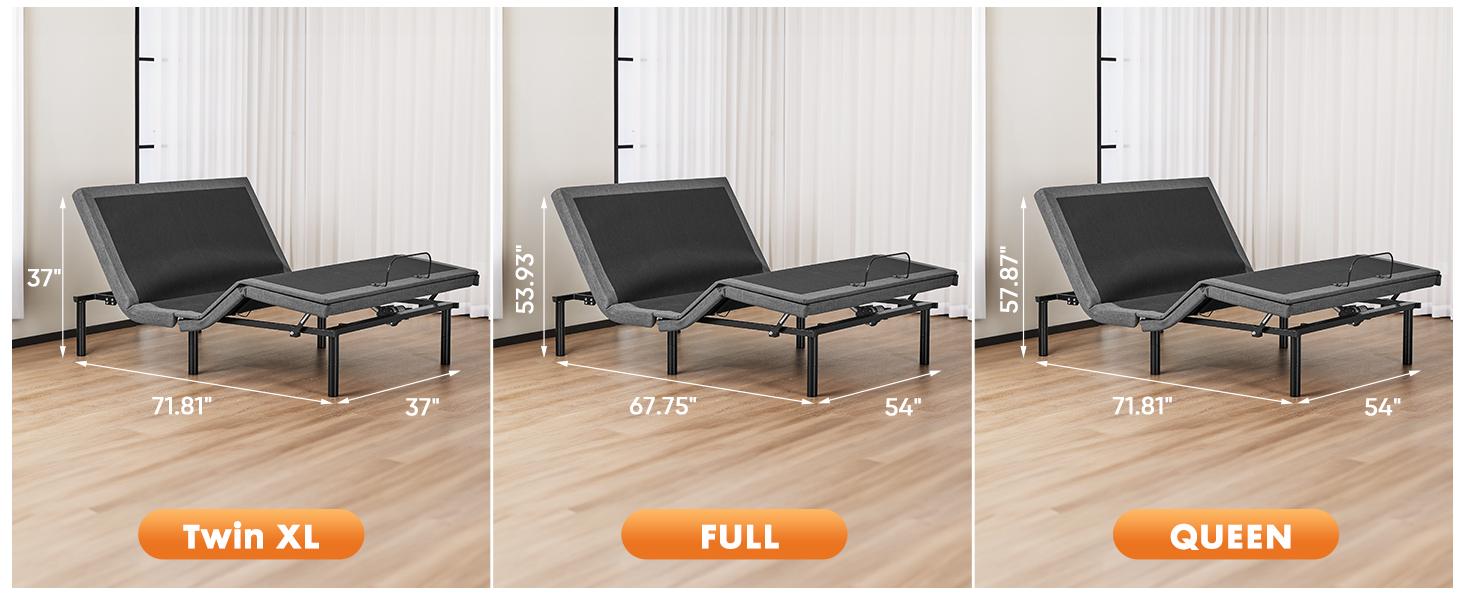 Electric Bed Ergonomic Adjustable Bed Frame with Wireless Remote, Head and Foot Incline, Zero Gravity Bed, Anti-Snore, Easy Assembly