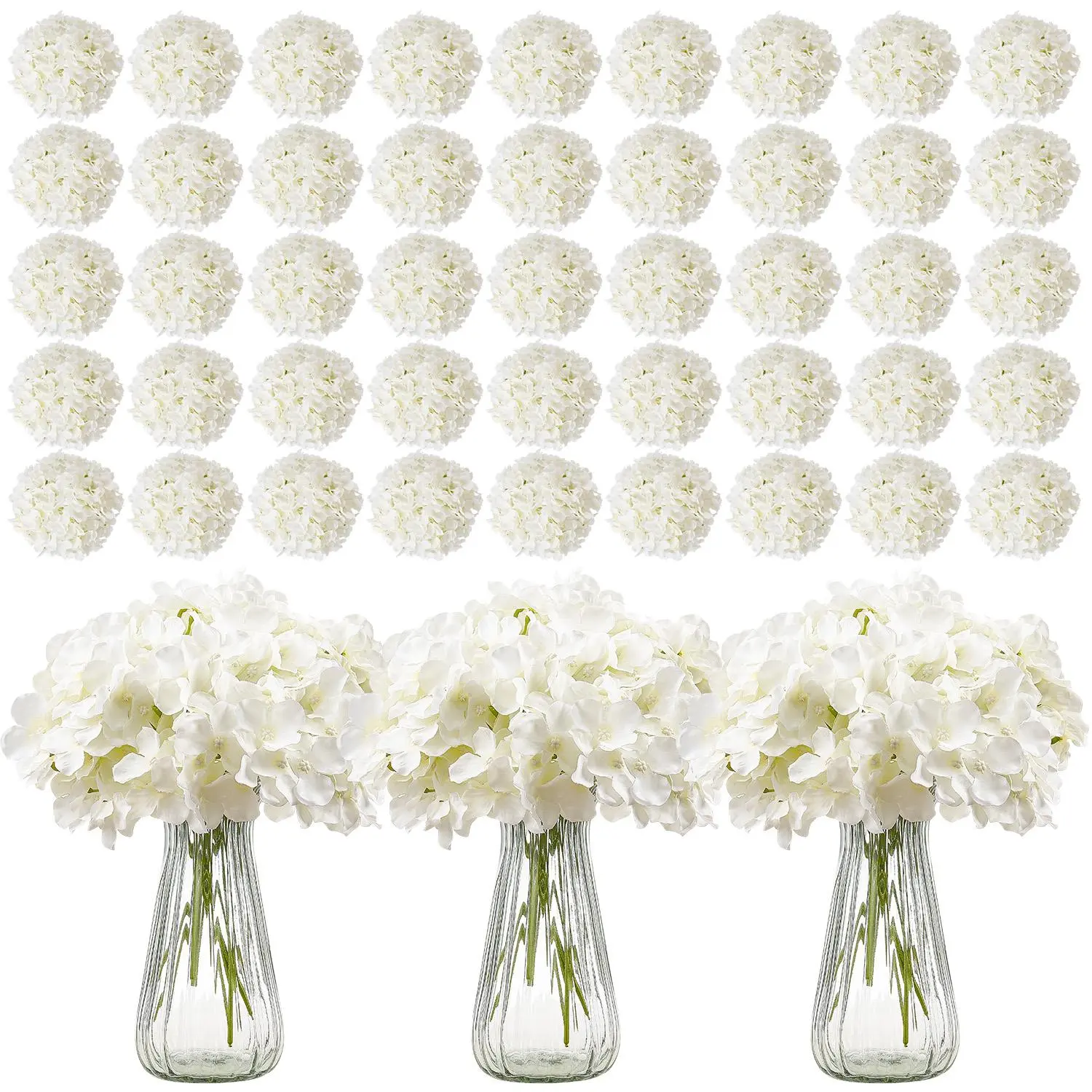 【SummerFinds】VEVOR Artificial Flowers,  305 pcs Real Looking White Silk Fake Hydrangea Bulk, White Faux Bridal Shower with Stems for DIY Wedding Bouquets, Home Centerpieces Arrangements, Party Tables Decorations