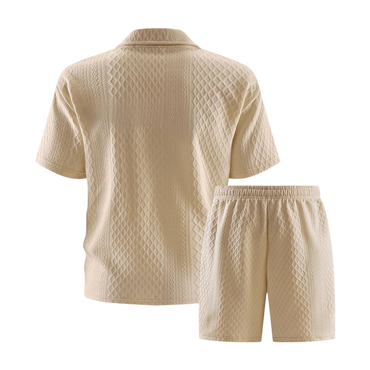 Men's Summer Casual Sports Set, 2 Pieces, Jacquard Fabric, Breathable Polo Shirt & Shorts, Formal Tropical Men's Top Set, Men's Clothing, Long Shirt SpringStatements