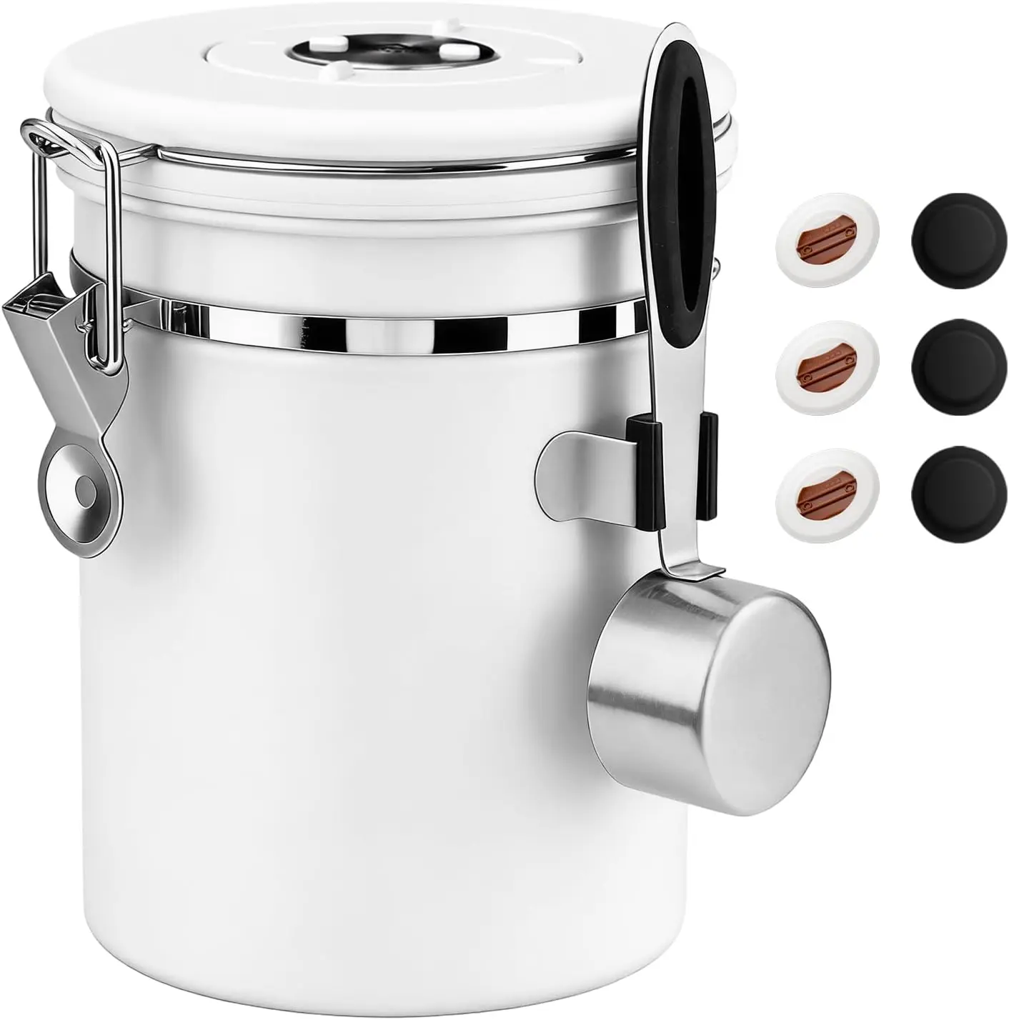 GMOX 22oz 304 Stainless Steel Airtight Coffee Canister - 1-Way CO2 Valve Sealed Jar with Scoop, Date Tracker for Coffee Beans/Grounds (Home Kitchen )