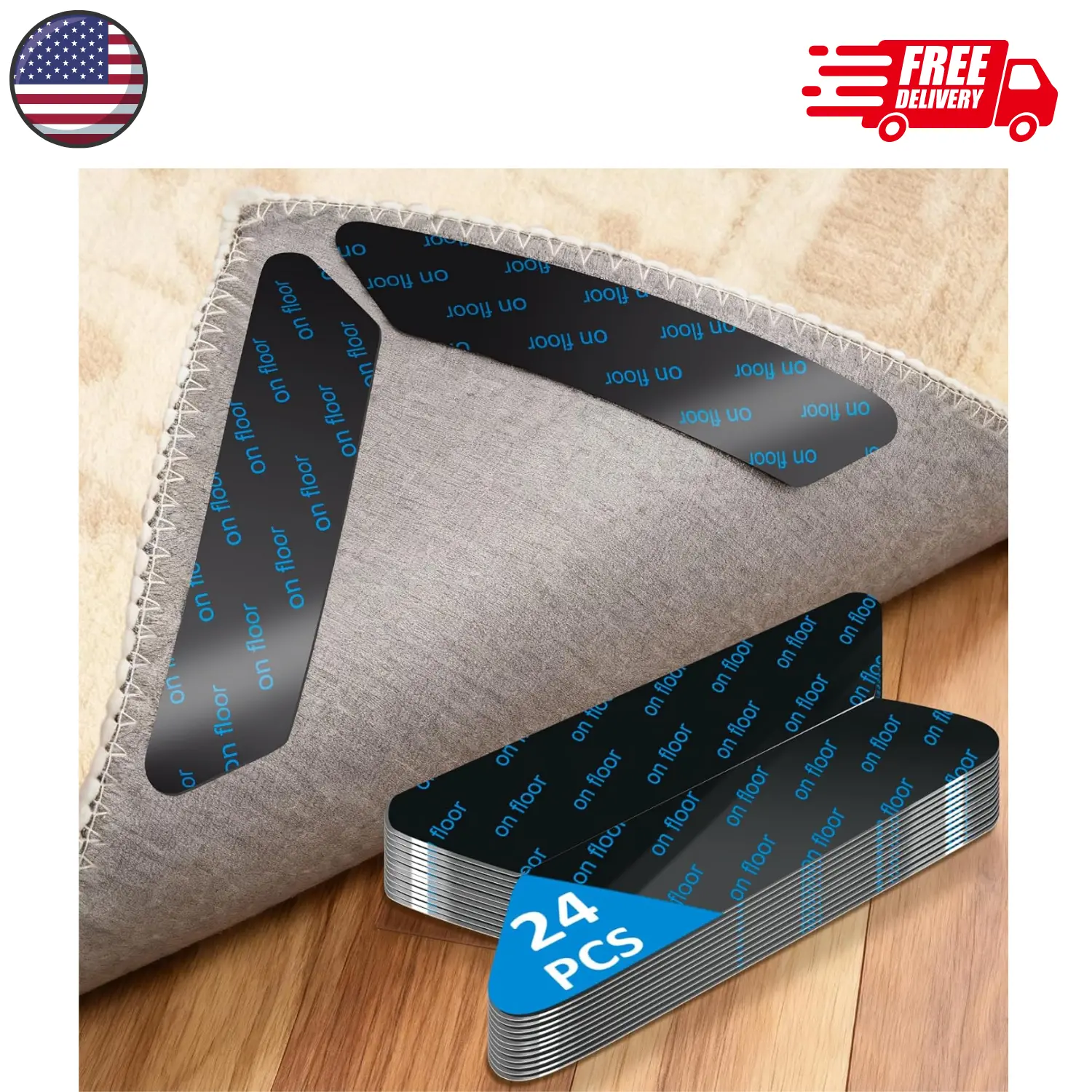 24Pcs Rug Gripper, Premium Non-Slip Carpet Tape