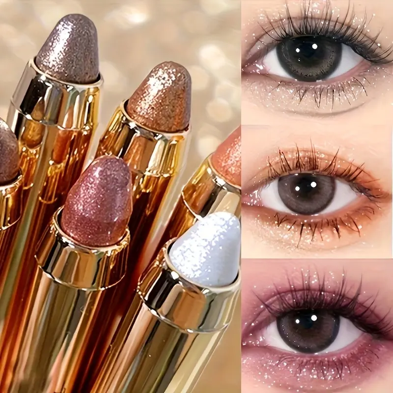 6Pcs Dual Ended Pearl Eyeshadow Pencils Set Waterproof Sweatproof High Gloss Eyeliner Stick Long Lasting Makeup Easy To Color Creamy Eye Silkworm Pen Beauty Cosmetic