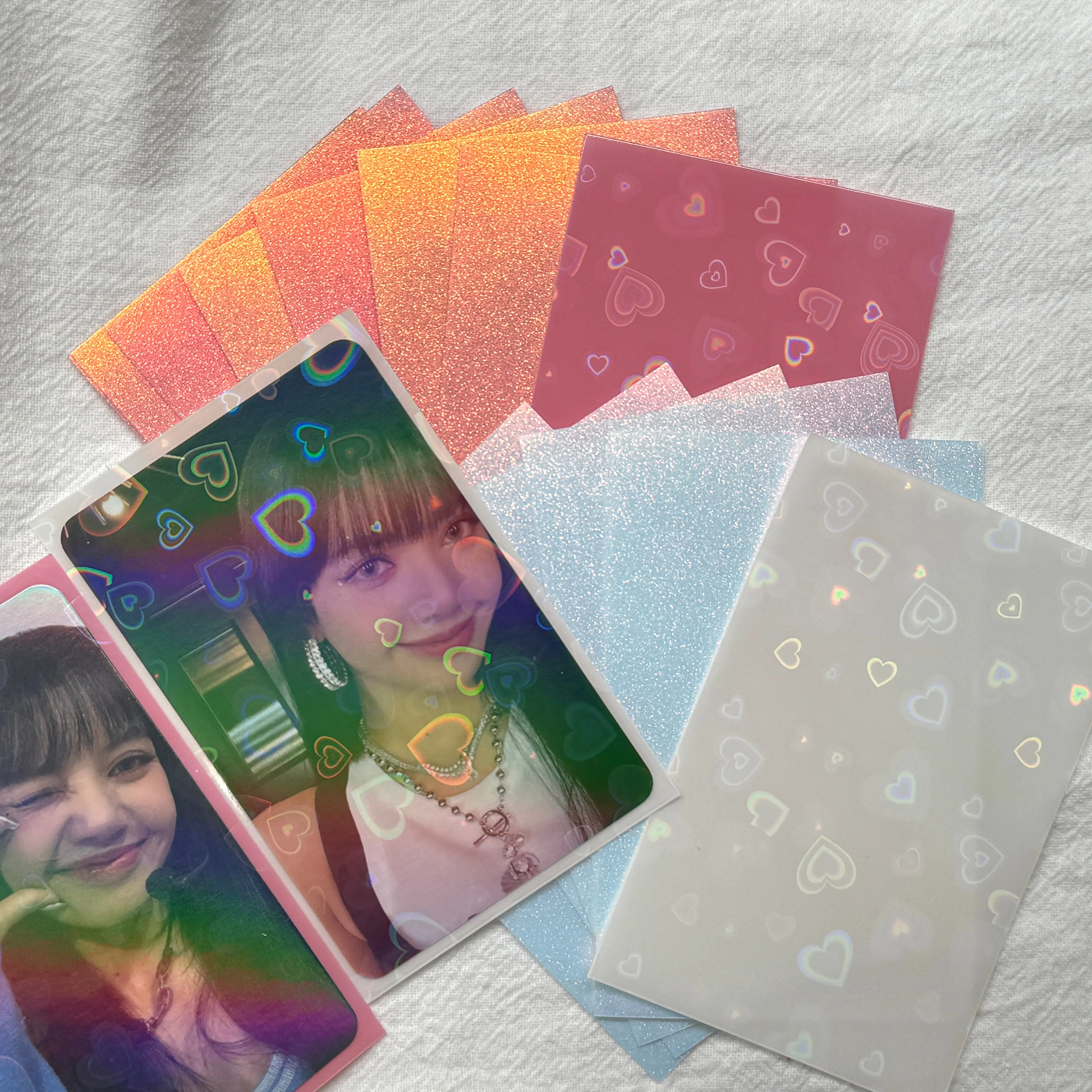 Shimmery Glitter Card Sleeve - Assorted Colors with Heart and Glitter Designs, Ideal for Personalizing Cards and Gifts