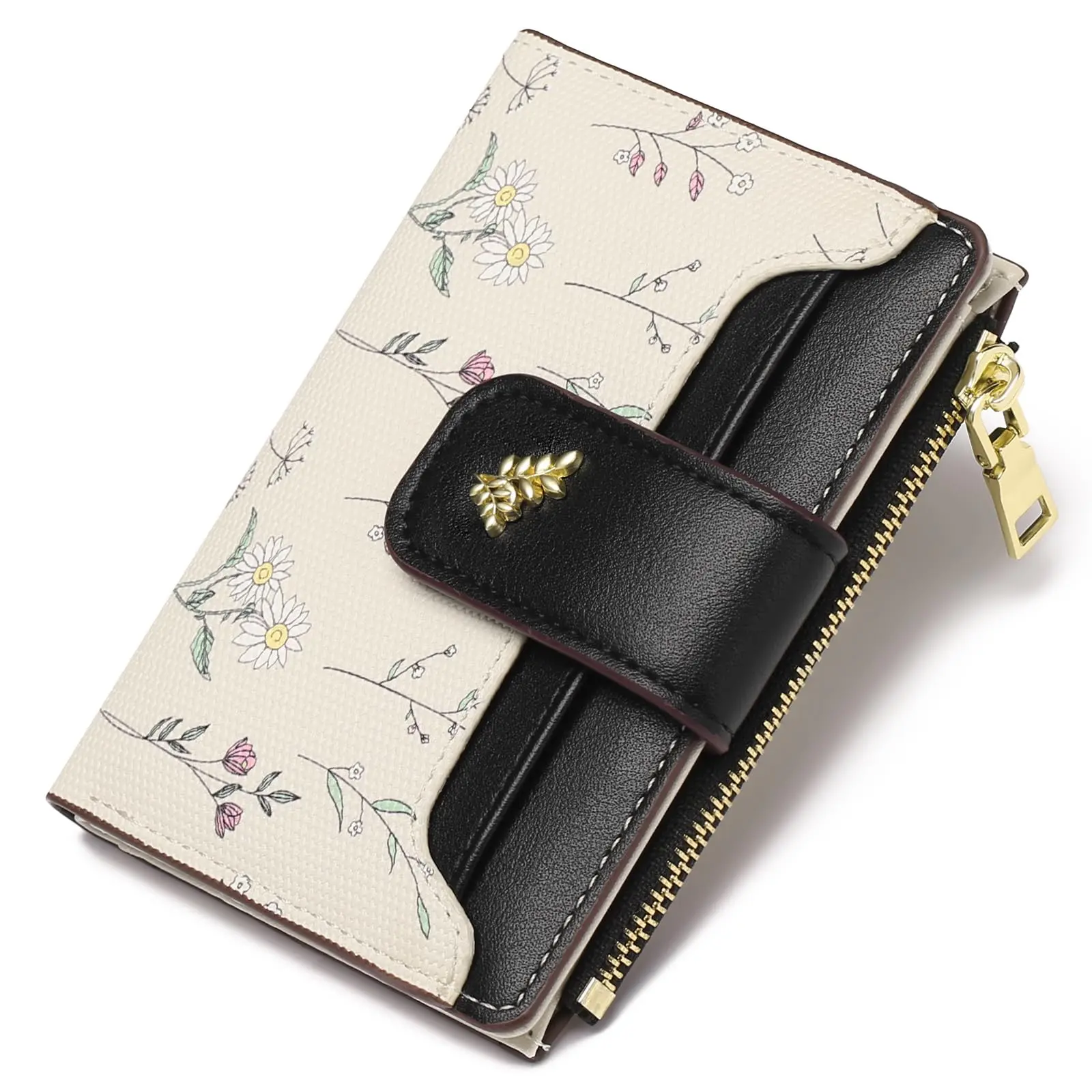 VTLASK Women's RFID Shielded Floral Print PU Leather Long Wallet - Clutch-Shape High-Capacity Zipper Pouch Wallet, Durable Fashion Everyday Carry Accessory with Zip Coin Pocket, Slim Portable Anti-Theft Card Holder, Durable Fashion Wallet