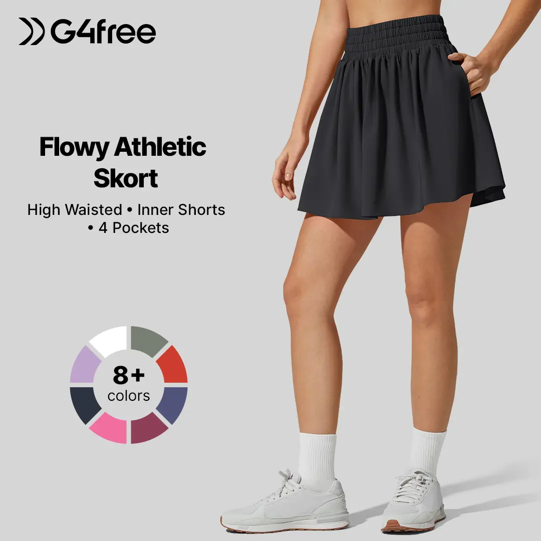 G4Free Chillwhisp High Waisted Tennis Skirts for Women - 15" Flowy Golf Skort Athletic Inner Shorts with 4 Pockets