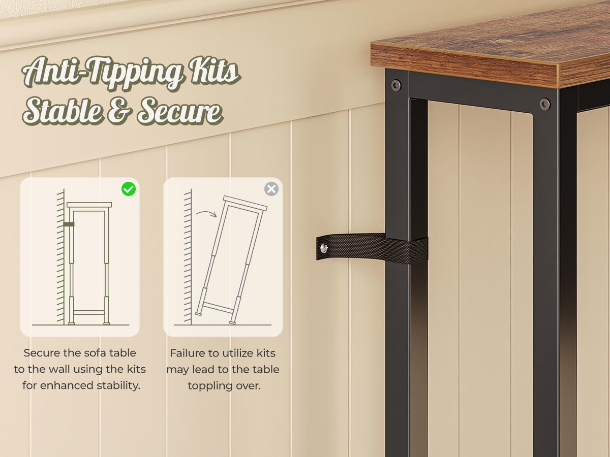 Huuger 102.4/110.2 Inch Sofa Table with Power Outlets, 23.9’’-34.4’’ Height Adjustable Range, Behind Couch Table with USB-C Ports, Sofa Tables Narrow Long, Skinny Console Table, Small Spaces