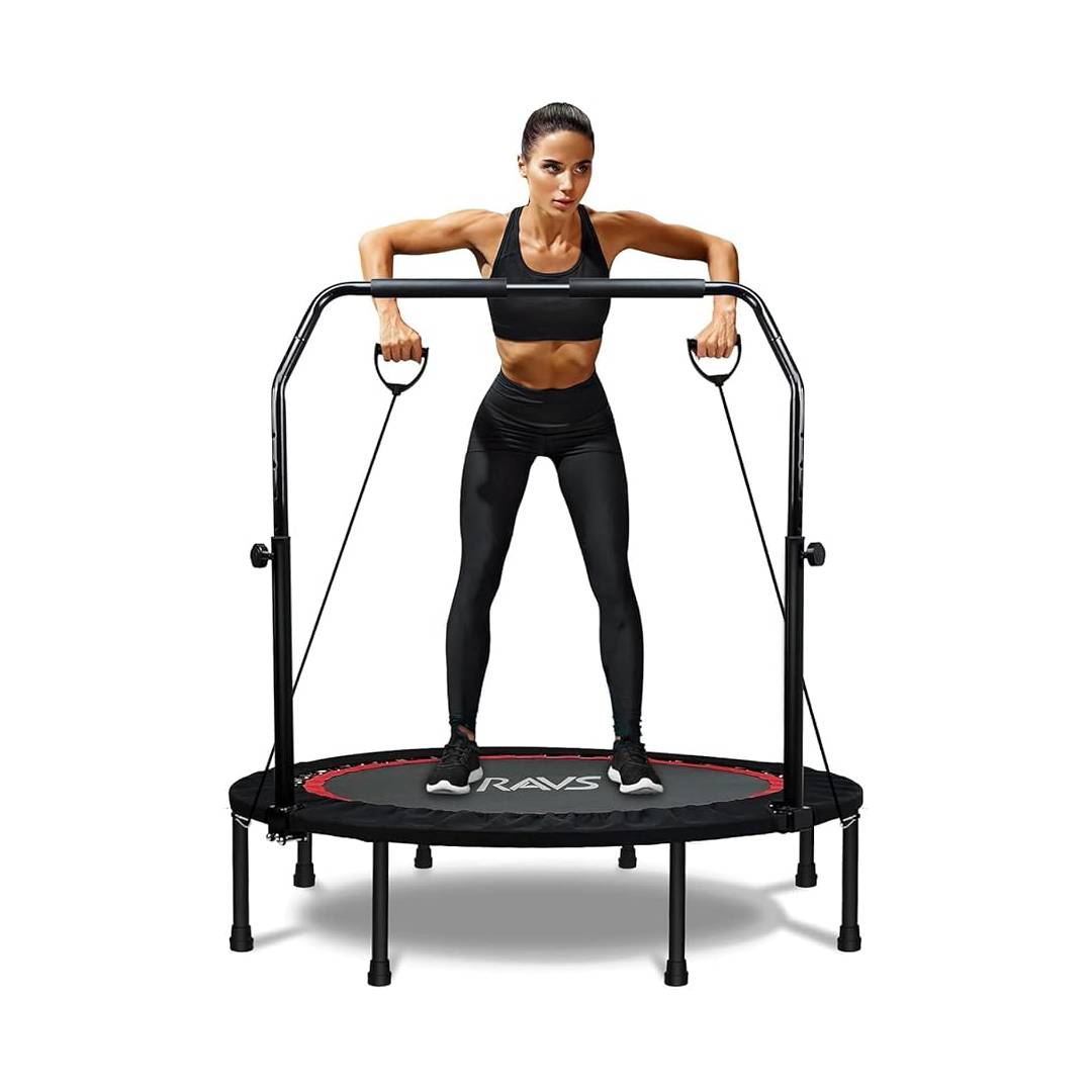48" Foldable Home Fitness Trampoline with Adjustable Handles & Resistance Bands – for Adults & Kids, Indoor/Outdoor Exercise Equipment