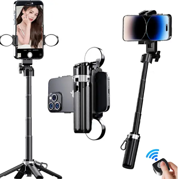 USfoture 6-in-1 Magnetic Mini 20.5'' Selfie Stick with LED Lights. Can Converts into Mini Tripod/Phone Camera Grip/Handheld Stabilizer/Phone Stand. Selfie Stick with Rechargable Remote