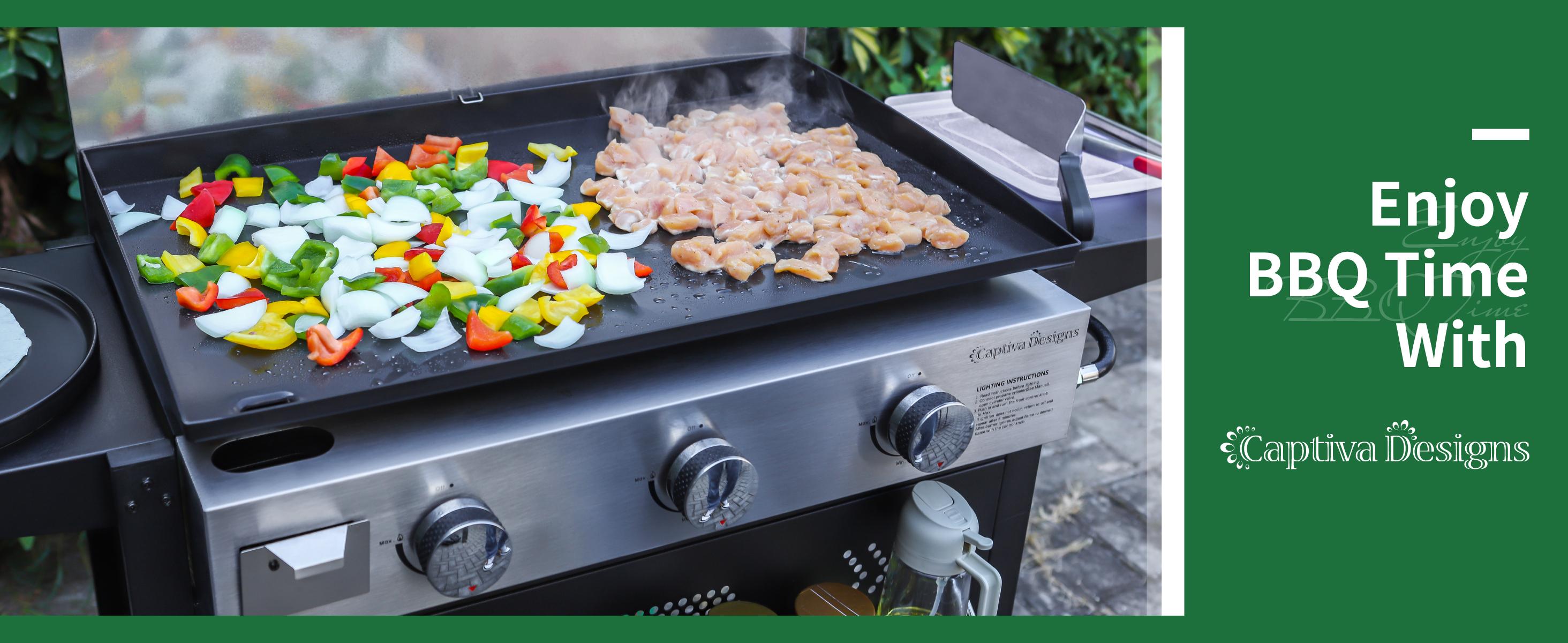 Kitchen Academy 27 Inch Flat Top Grill with Ceramic Coated Cast Iron Pan, 3-Burner Propane Gas, Nonstick Design, Portable Kitchenware Travel Bbq #FathersDayGift