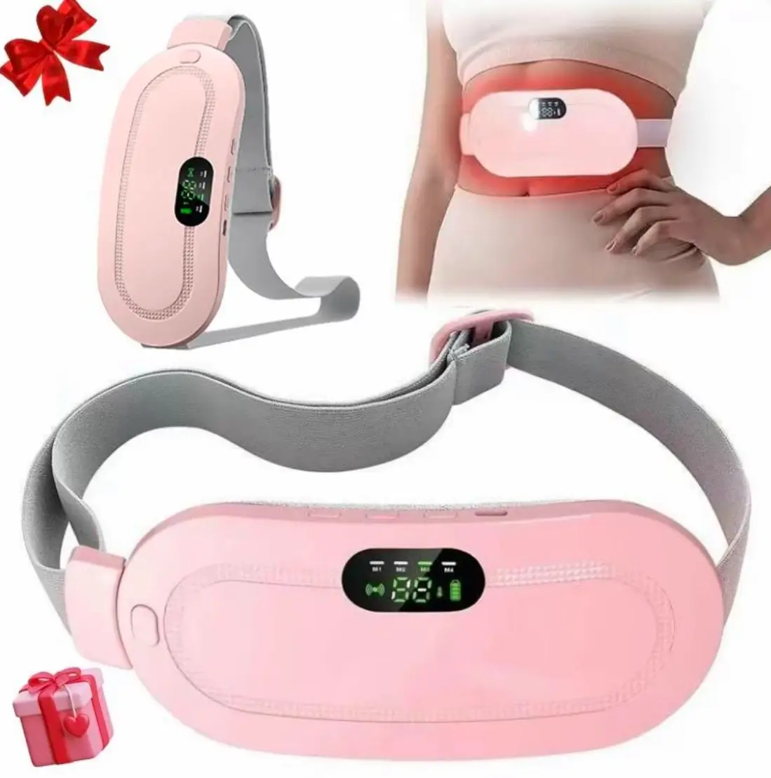 Portable Heating Pad,Cordless Fast Heated Pad with 3 Heat Levels & 4 Massage Modes,Electric Belly Wrap Belt,Menstrual Back Belly Pain Relief Warm Gift