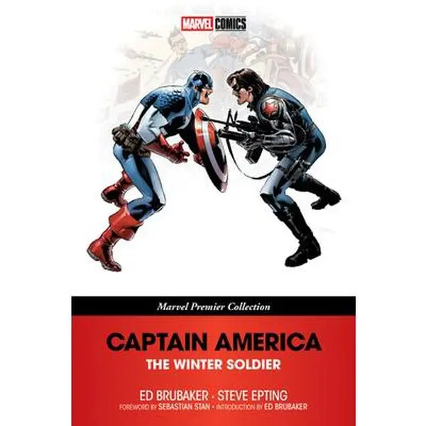 Captain America: The Winter Soldier [Marvel Premier Collection] Action Soft Cover Book - Modern English New Edition, 9" H x 6" L x 0.8" W, Sebastian Stan Exclusive Foreword, Ed Brubaker Brand-New Introduction, Concept Sketches, Promotional Artwork