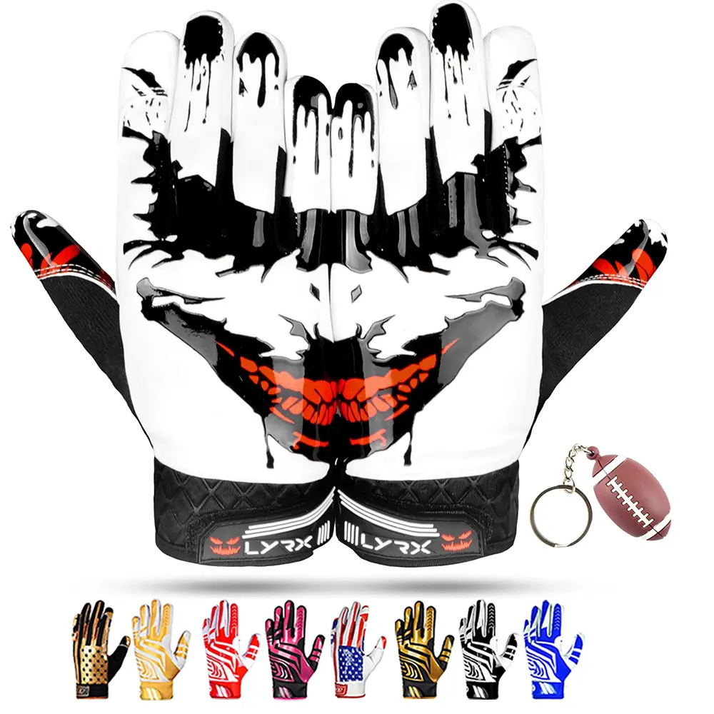 LYRX Professional Football Receiver Gloves with Optimal Silicone Palm Non-Slip Grip Control Ultra-Stick Sports Lightweight Glove and Precision Fit Game White