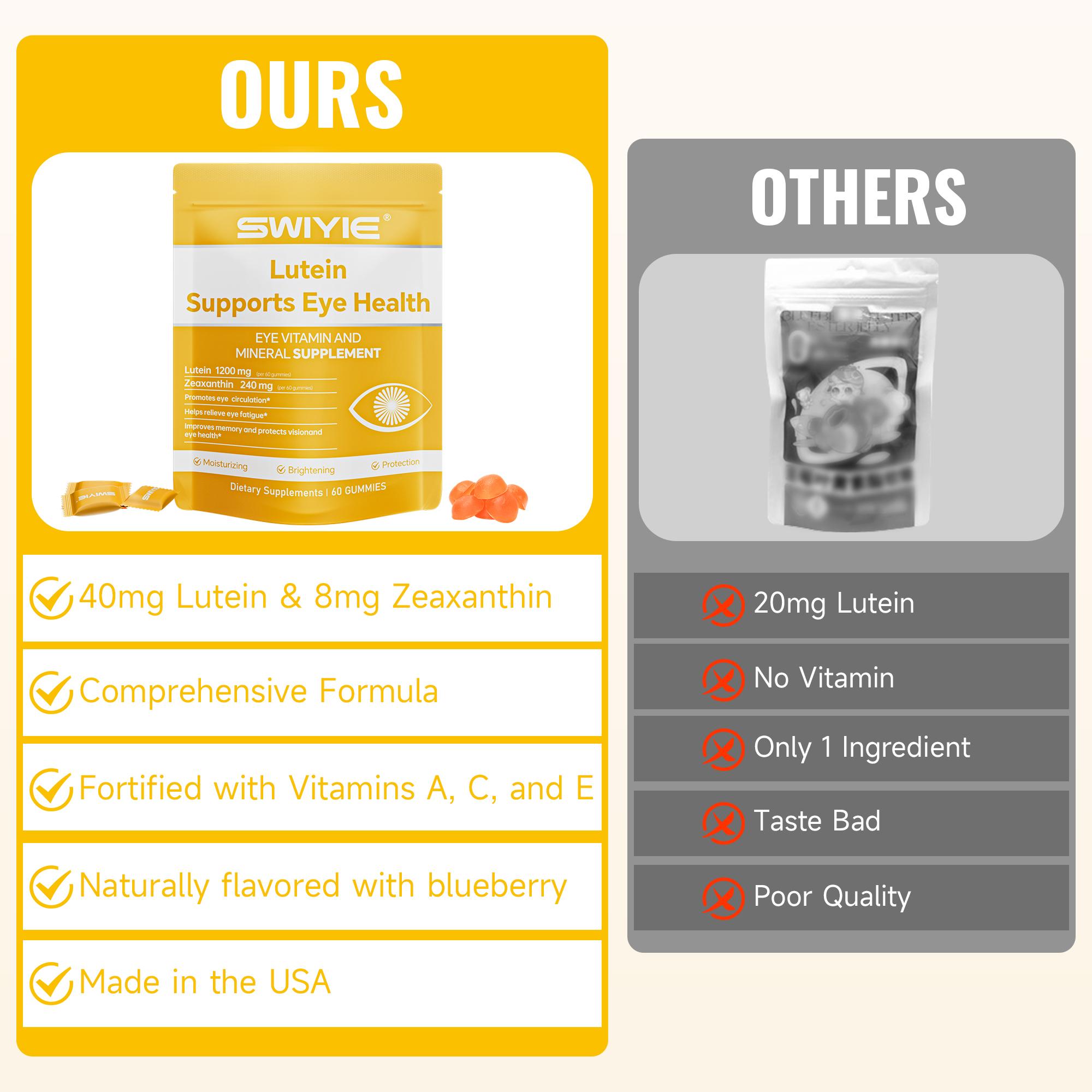 Swiyie Lutein & Zeaxanthin Gummies – Eye Health Supplement with Astaxanthin, Vitamin A C E – Blue Light Defense, Vision Support, Berry Flavor – 60 Gummies Healthcare Dietary Fitness Edible