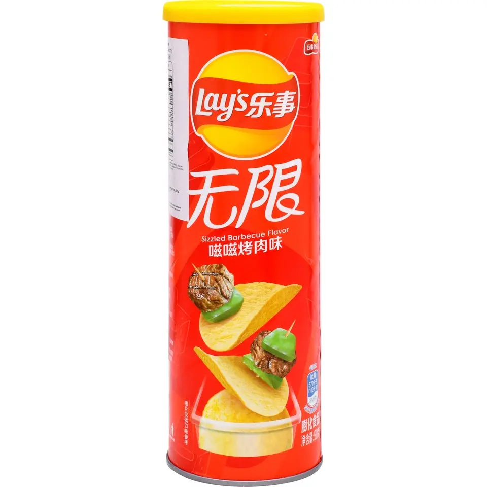 Lay's Stax Crunchy Crispy Snack Chips - Savory Smoky Bold Sizzled Barbecue Flavor with BBQ Seasoning, 90 g Packed in a Resealable Canister, Ready to Eat for Late Nights, Parties