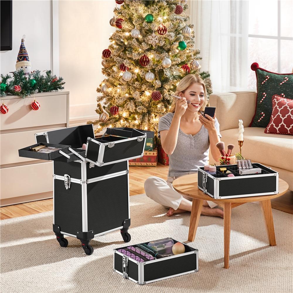 Yaheetech 4-in-1 Professional Rolling Makeup Train Case Extra-large 4-Tiered Aluminum Cosmetic Trolley Storage on Wheels Cosmetic Organizer Traveling Cart Yaheetech 4-in-1 Professional Rolling Makeup Train Case Extra-large 4-Tiered Aluminum Cosmetic Trolley Storage on Wheels Cosmetic Organizer Traveling Cart