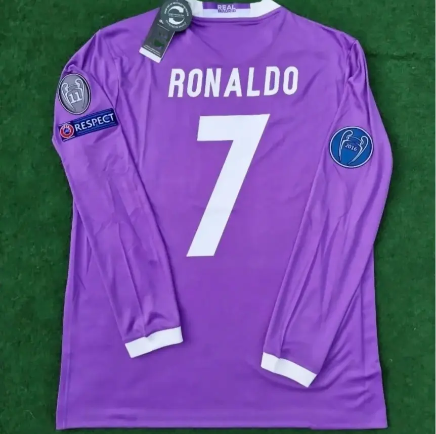 Madrid Purple No. 7 Long Sleeve Soccer Jersey – Ronaldo Name Print, Portuguese Legend Retro Football Shirt, Unisex Match Day Fanwear