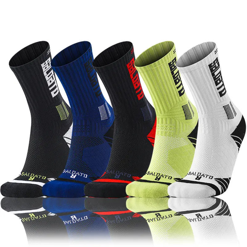Men's Calf High Socks 5-Pack, Solid Color Athletic Fuzzy Terry Cushioned Crew Socks for All Seasons, Shock Absorb & Breathable, Fuzzy Socks, Cotton