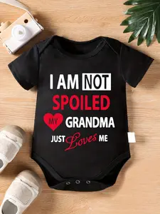 “I Am Not Spoiled My Grandma Just Loves Me” Print Baby Girl Short Sleeve Onesie, Lightweight Summer Outdoor Top