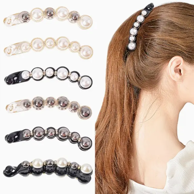 Women's 6pcs Pearl Hair Accessories Set - Clip Design Ponytail Holders, Styling Clips, Suitable for Thick and Fine Hair, Hair Clips For Styling