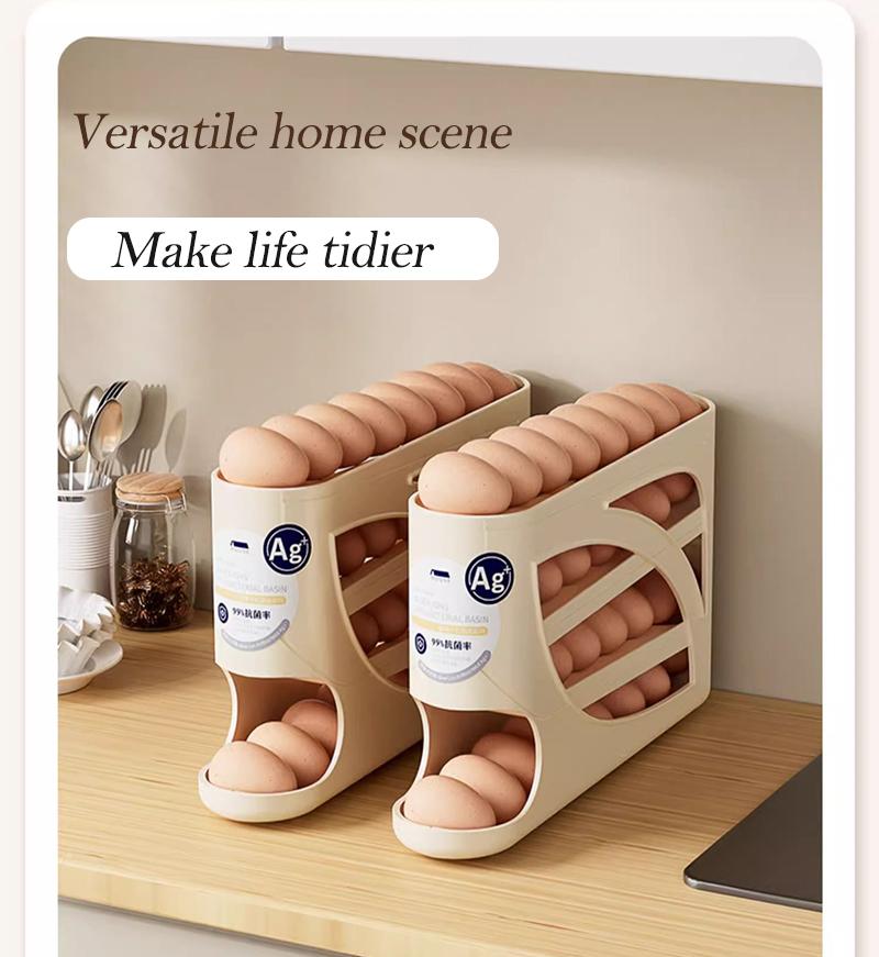 Automatic Rolling Egg Dispenser Organizer for Refrigerator, 4-Tier Space-Saving Egg Holder Tray, Holds 28 Eggs, Durable Plastic Egg Storage Rack for Fridge, Counter, Kitchen Cabinet