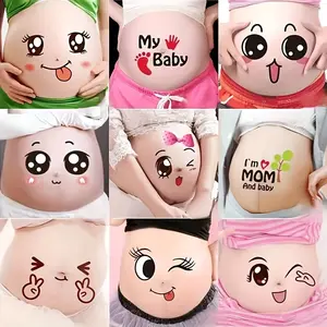 9 Sheets Face Pregnant Belly Bump, Belly Casting Kit Pregnancy Gifts for Pregnant Women Facial Expressions Pregnancy Baby Bump Belly Stickers Maternity Week Stickers