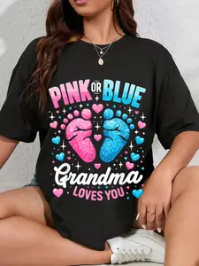 100% Cotton Unisex Gender Reveal Baby Grandma Pink Or Blue Gender Reveal Grandma T-Shirt