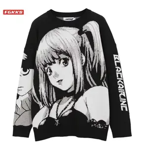 FGKKS Mens Hip Hop Streetwear Harajuku Sweater Vintage Japanese Style Anime Girl Knitted 2022 Cotton Pullover Sweaters Male