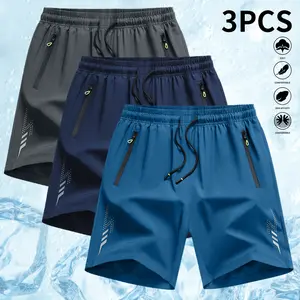 Men’s Casual Shorts — Zipper Pockets, Stretch Fabric, Lightning Stripes, Vertical Ribbed Details, Preppy Fitness Style, Perfect for Spring/Summer Athletic