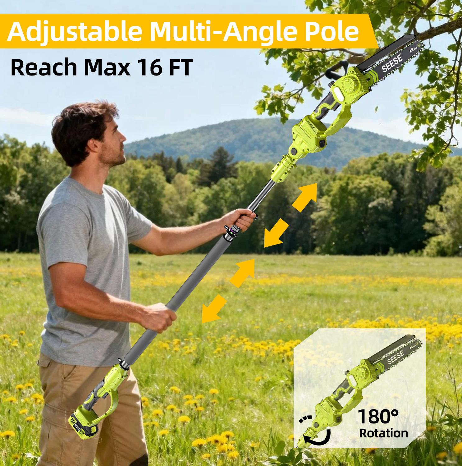 SEESE 2 in 1 Cordless Pole Saw & Mini Chainsaw with 2 Batteries, Power Electric Polesaw for Tree Trimming, Chain Saw with Detachable Extension Pole, 15ft Reach, Limb Branch Cutter Pruner SEESE 2 in 1 Cordless Pole Saw & Mini Chainsaw with 2 Batteries, Power Electric Polesaw for Tree Trimming, Chain Saw with Detachable Extension Pole, 15ft Reach, Limb Branch Cutter Pruner
