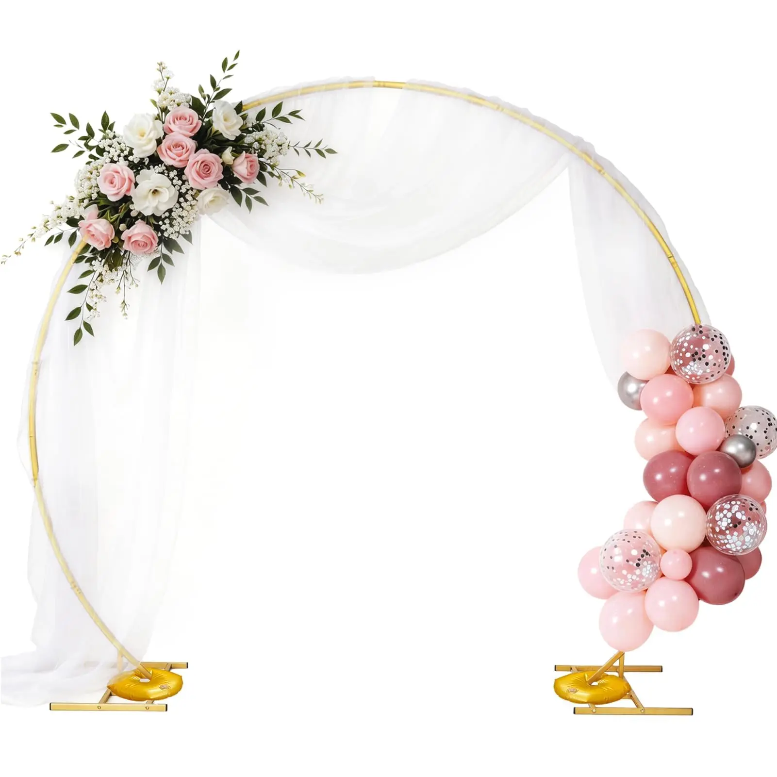 EMART 8FT Gold  Round Backdrop Stand  Arch Stand Metal Circle Arch-Wedding Arch Frame with Base, 2 Water Bags for Birthday, Party, Christmas, Decoration, Anniversary, Ceremony