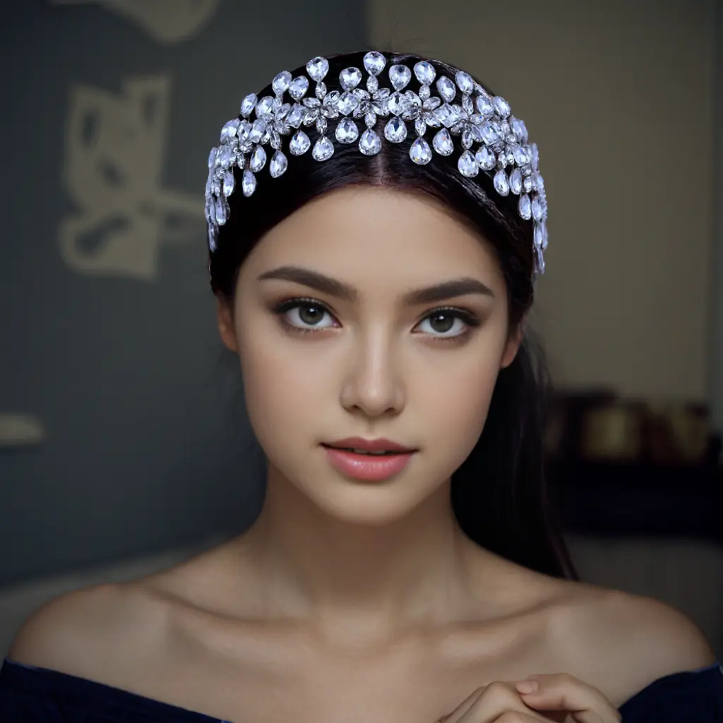 Women's Silver-Gold Metal Headpiece - Handmade Craftsmanship Female Hair Accessory with Shiny Crystal, Elegant and Glamorous Design, Lightweight and Comfortable for Brides