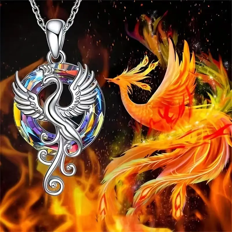 Women's Colorful Crystal Phoenix Pendant Necklace - Firebird Design with Crystal Stones, Elegant Costume Jewelry for Gifting and Special Occasions, Fashion Accessory, Colorful Crystal Women's Necklace