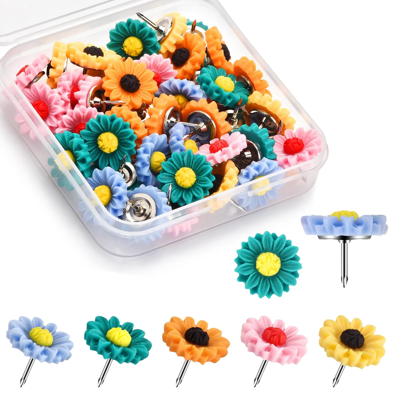 40Pcs Push Pins, Thumb Tacks for Bulletin Board, Flower Decorative Pins and Tacks, Cork Board Thumbtacks, Cute Thumbtack for Office Decorative Adhesive