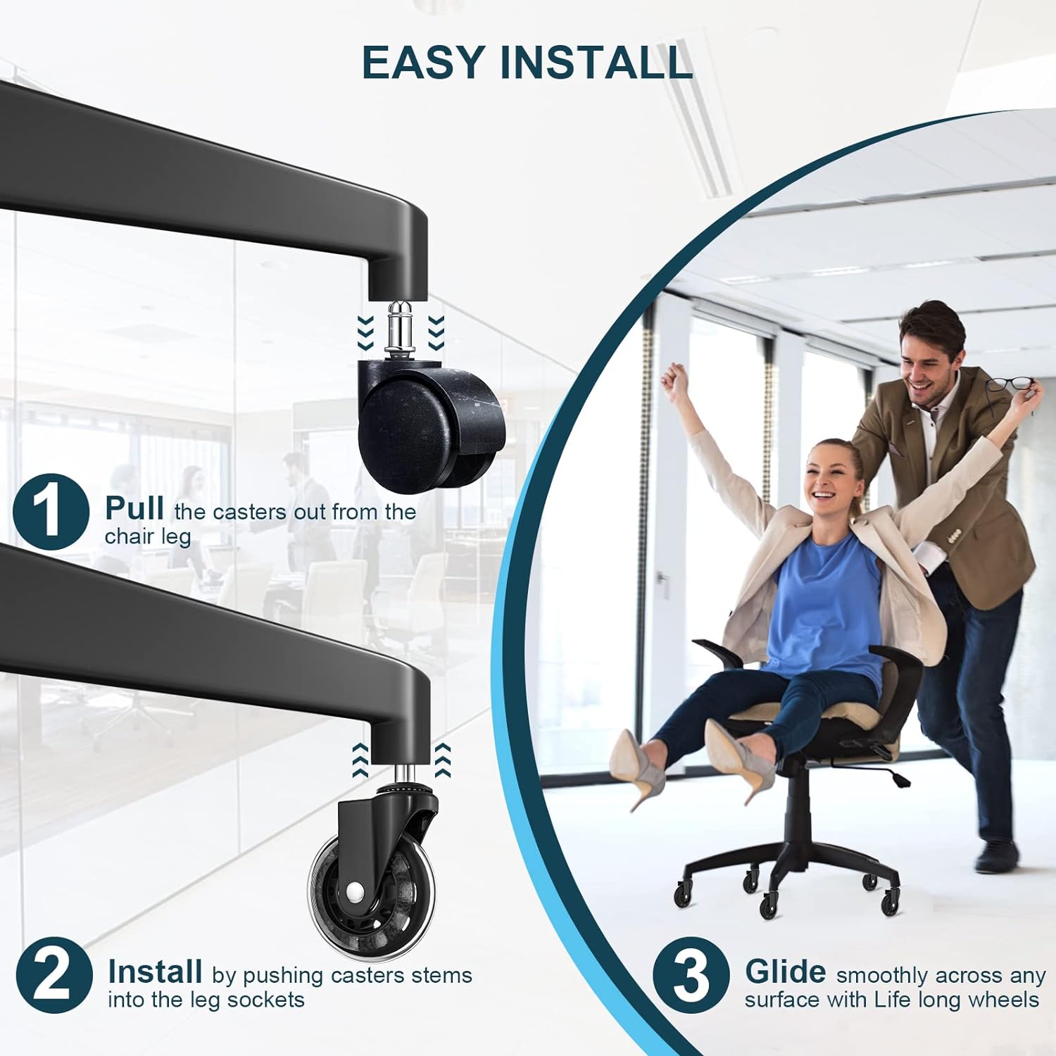 Office Chair Wheels Replacement Rubber Caster Set of 5 for Hardwood Floors & Carpet 3" Rollerblade Heavy Duty Casters Universal Fit Smooth Rolling Protect Flooring Office Chair Wheels Replacement Rubber Caster Set of 5 for Hardwood Floors & Carpet 3" Rollerblade Heavy Duty Casters Universal Fit Smooth Rolling Protect Flooring