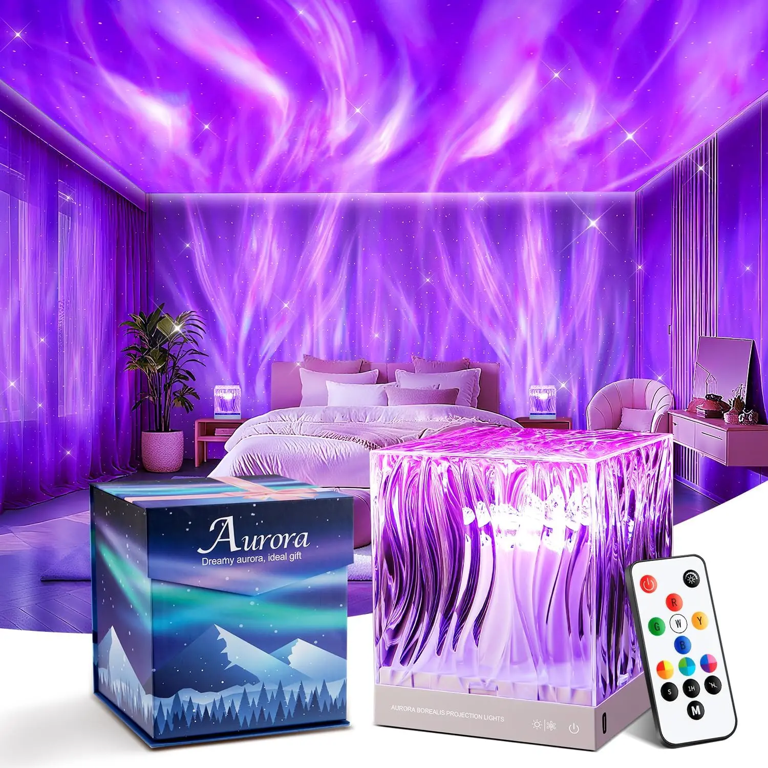OneFire Flower Lamp Ambient Lighting for Bedroom Cool Things Water Ripple Lamp Dimmable+Remote+Timer Space Projector Gifts for Her Pink Roses Romantic Room Decor Couple Time Night Light,ambiance light,