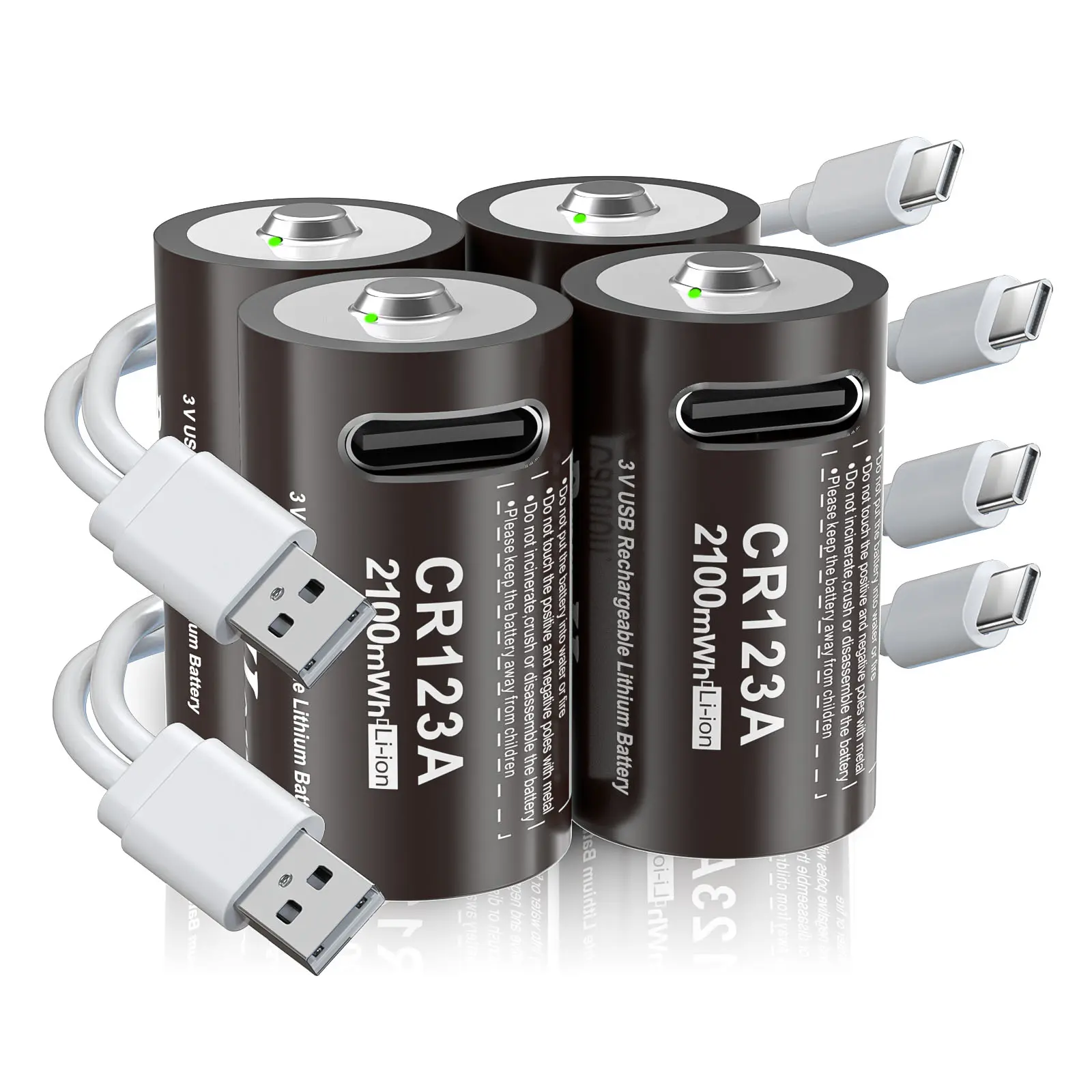 4Pack RCR123 CR123A CR123 3V Lithium Li-ion Rechargeable Batteries + Type C port