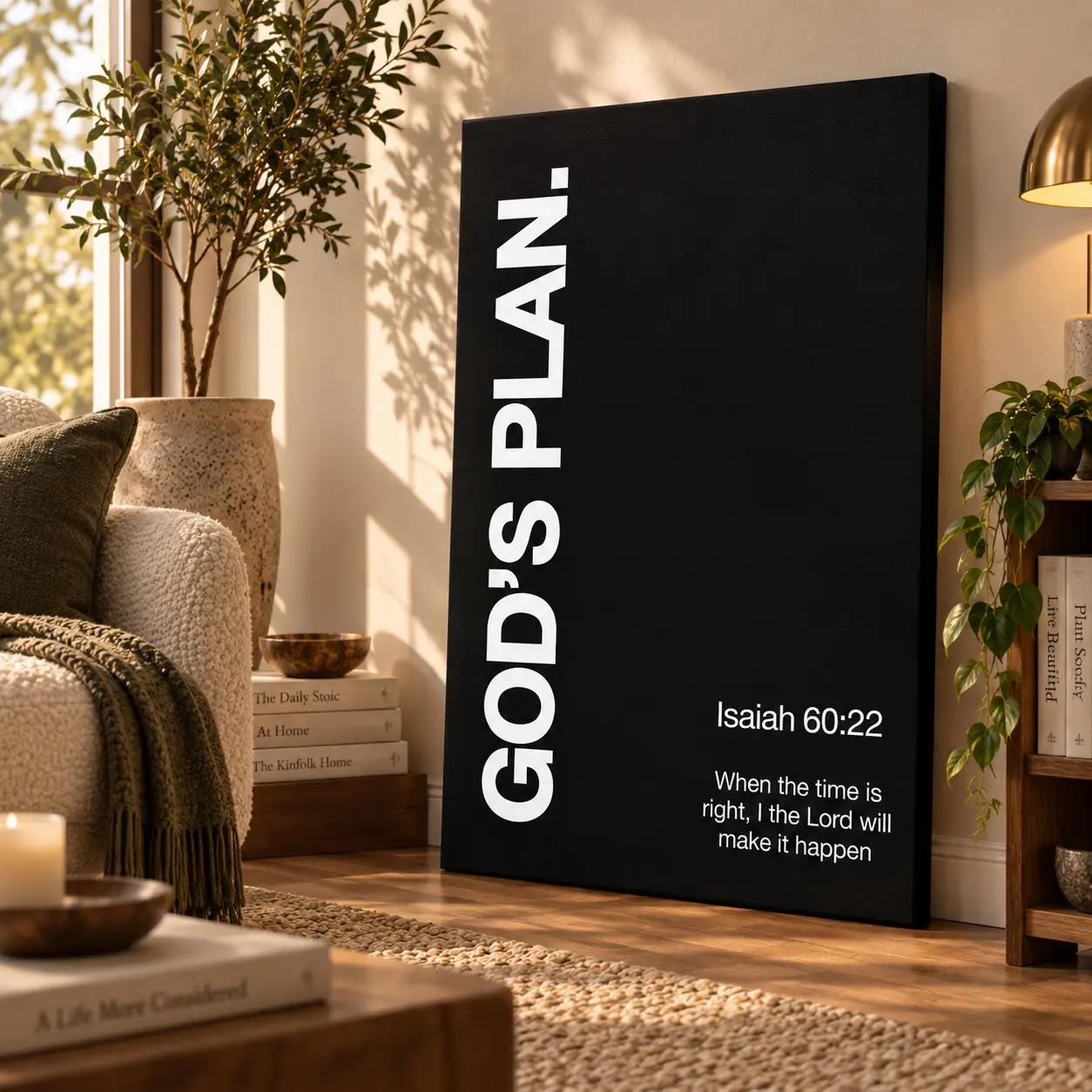 God's Plan Isaiah 60:22 Scripture Black-White Religious Canvas Wall Art - Multi-Size Framed/Unframed Christian Gift, Inspirational Home Office Decor, Bible Verse Prints
