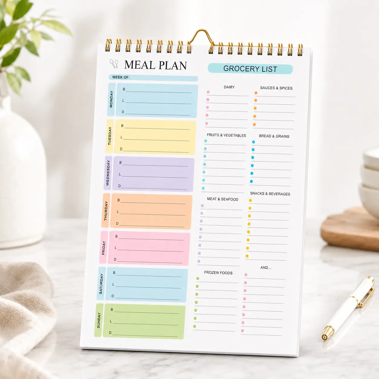 Magnetic Weekly Meal Planner with Grocery List Fridge Meal Planning Pad Spiral Bound Kitchen Organizer Notebook 50 Sheets Food Planner for Weekly Menu Shopping List Family Meal Prep Party Food Plan and Home Organization