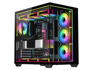 DIYPC IDX3-ATX-ARGB Black Dual USB3.0/ Type C Tempered Glass ATX Gaming Computer Case w/ Dual Tempered Glass Panel and 4 x ARGB PWM Fans (Pre-Installed). Integrated ARGB Light Strip.