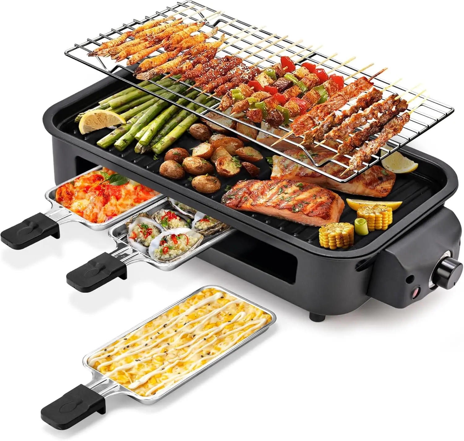 1700W Power Smokeless Indoor Griddle Grill - 2-in-1 Kitchen Electric Appliance with Non-Stick Removable Cooking Plate, Grill Net, Adjustable Temperature Control, Dishwasher Safe for Couples, Griddle Cooking, Family Fun