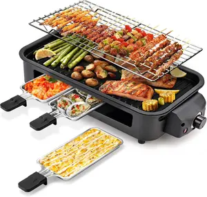 Electric Indoor Grill,2 in 1 Indoor Grills for Kitchen with Grill Net & Non-Stick Cooking Removable Plate, Temperature Control, Dishwasher Safe, 1700W Black