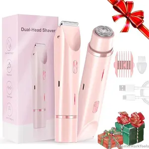 Bikini Trimmer for Women, Electric Shaver and Razor Rechargeable 2-in-1 Body and Facial Epilator, Dual Heads for Painless Trimming of Pubic Hair, Face, Underarms and Legs, Summer Gift,Girlfriend gift, birthday giftCCMasterMarkToolsAAGlowHub30
