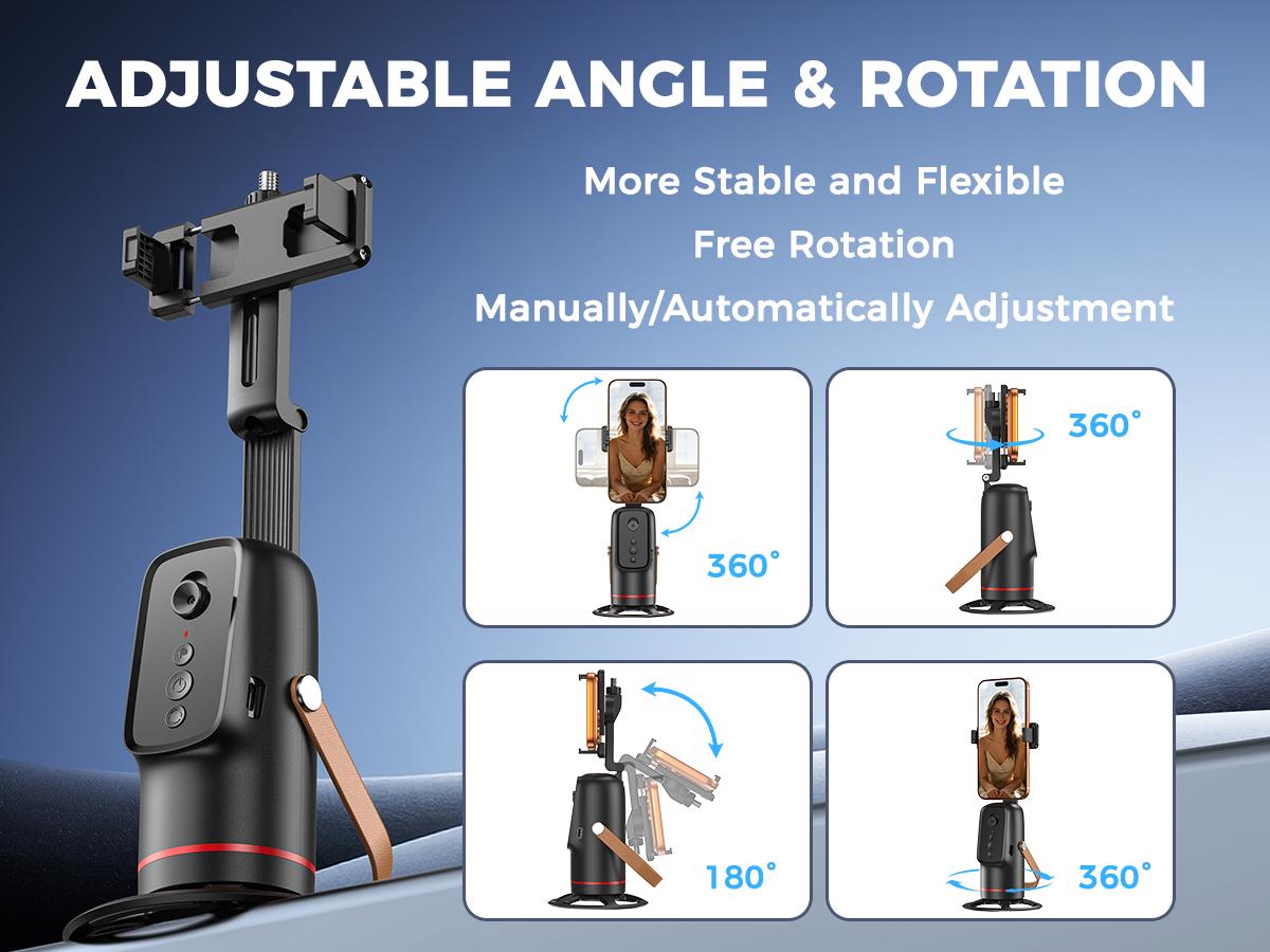 Auto Face Tracking Tripod for Smartphones & Cellphones - Gesture Control, 360-Degree Camera Mount Selfie Accessories, Smart Shooting Phone Mount, Smartphone Camera Accessories for Vlogging, Live Streaming