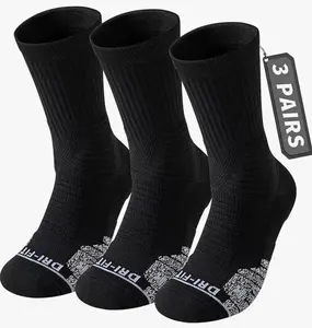 Compression Running Socks 3 Pairs for Men Cushion Anti-Blister Crew Socks Moisture Wicking Athletic Basketball Hiking US Men's Shoe Size 7-11